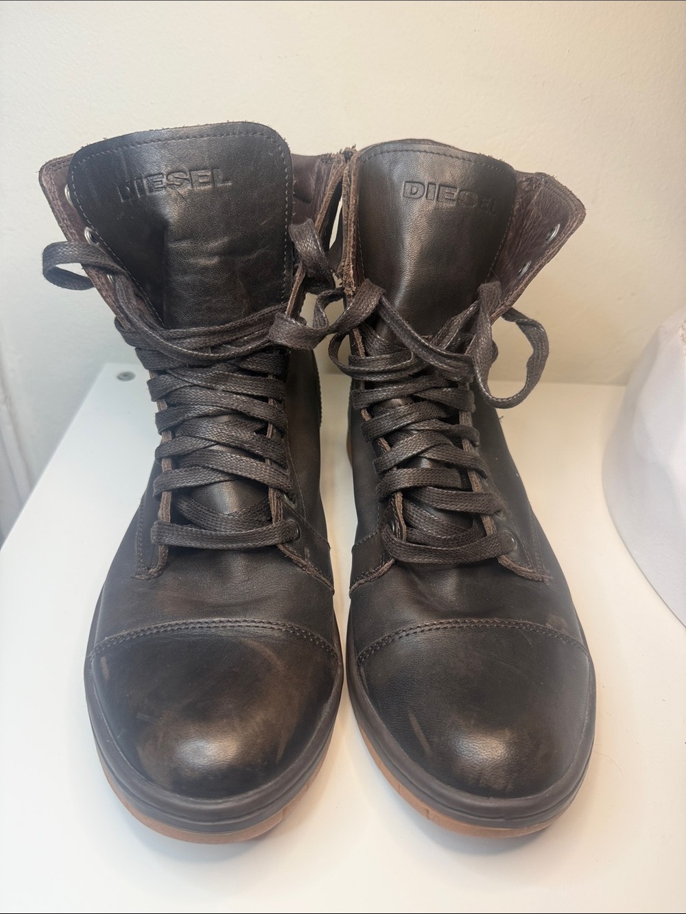 Diesel Men's Dark Brown Leather Lace-Up Boots